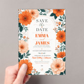 Orange Floral Wedding Invitation アクリル招待状 (インサイチュ (ポータブル))