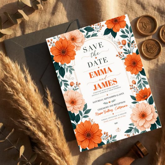 Orange Floral Wedding Invitation アクリル招待状