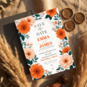 Orange Floral Wedding Invitation セーブザデート