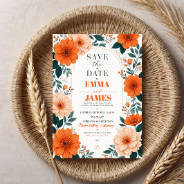 Orange Floral Wedding Invitation セーブザデート