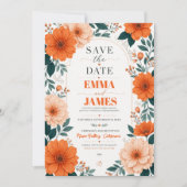 Orange Floral Wedding Invitation セーブザデート (正面)