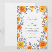 Orange Floral Whimsy Wedding 招待状 (正面/裏面)