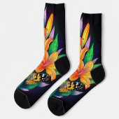 Orange flower in black starry background  ソックス (左)