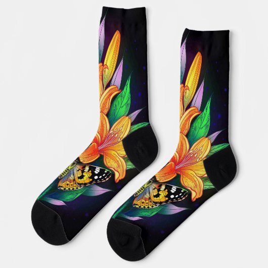 Orange flower in black starry background  ソックス (左)