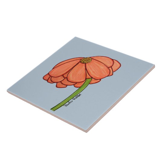 Orange Flower with Blue background タイル (側面)