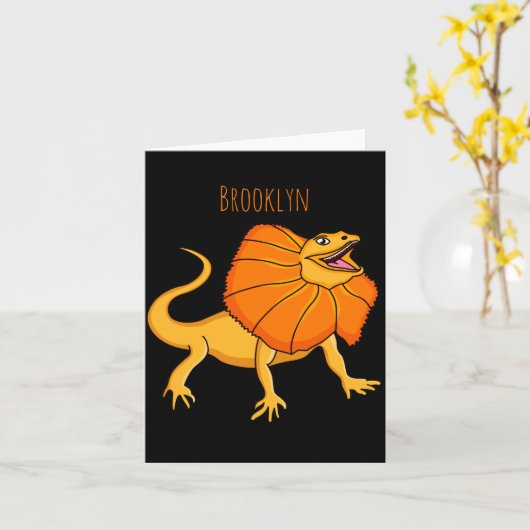 Orange Frilled Neck Lizard Cartoon Illustration Ba カード (黄色い花)