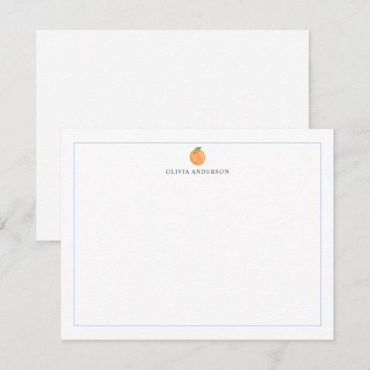 Orange Fruit Blue Border Personalized Stationery ノートカード (正面/裏面)