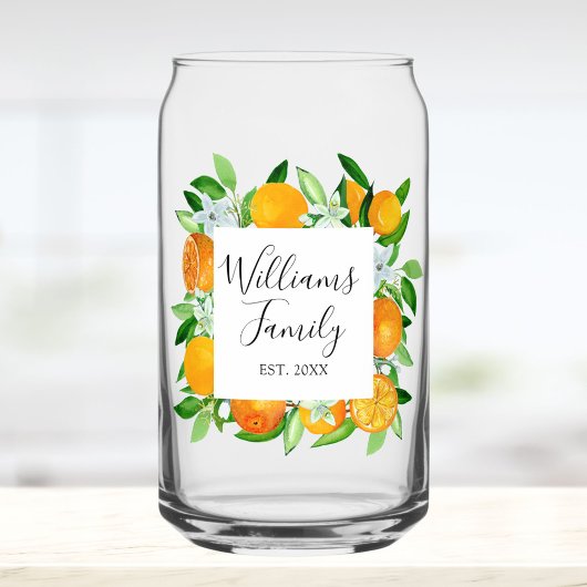 Orange Fruits and Flowers Summer Floral botanical ガラス缶