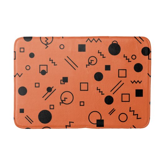 Orange, fun, trendy, geometric Memphis graphic バスマット (正面)
