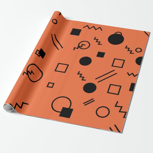 Orange, fun, trendy, geometric Memphis graphic ラッピングペーパー (アンロールド)