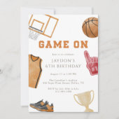 Orange Game On Basketball Birthday Jersey  招待状 (正面)