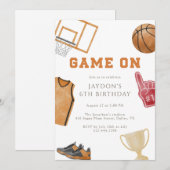 Orange Game On Basketball Birthday Jersey  招待状 (正面/裏面)