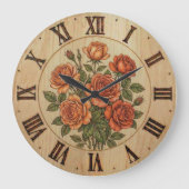 Orange Garden Flowers Wall Clock ラージ壁時計 (正面)