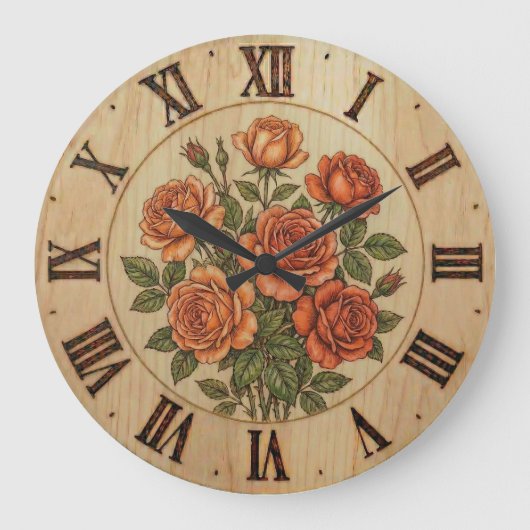 Orange Garden Flowers Wall Clock ラージ壁時計 (正面)