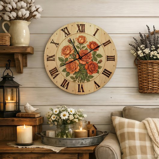Orange Garden Flowers Wall Clock ラージ壁時計