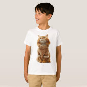 Orange Ginger Fluffy Cat in Knit Sweater Kids Tシャツ (正面フル)