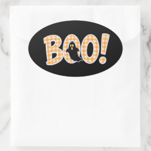 Orange Gingham BOO Ghost 楕円形シール