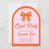 Orange Gingham Bow Arch Photo Graduation Party 招待状 (裏面)