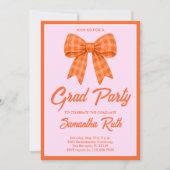 Orange Gingham Bow Graduation Party 招待状 (正面)