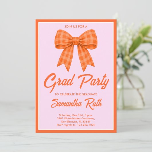 Orange Gingham Bow Graduation Party 招待状 (スタンド正面)