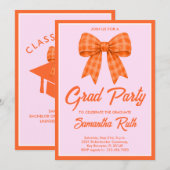 Orange Gingham Bow Graduation Party 招待状 (正面/裏面)