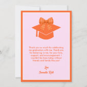 Orange Gingham Bow Photo Graduation サンキューカード (裏面)