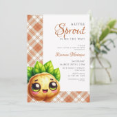 Orange Gingham Celery Little Sprout Baby Shower 招待状 (スタンド正面)