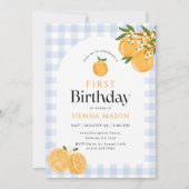 Orange Gingham Citrus 1st Birthday 招待状 (正面)