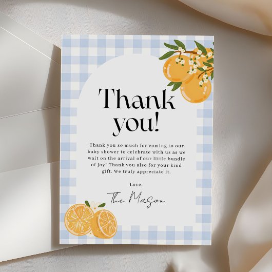 Orange Gingham Citrus Baby Shower サンキューカード