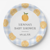 Orange Gingham Citrus Baby Shower ペーパープレート (正面)