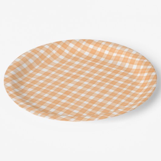 Orange Gingham Fall ペーパープレート (アングル)