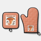 Orange Gingham Halloween Witch Hat and Bats 鍋つかみ&鍋敷きセット (正面)