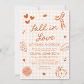 Orange Gingham Hand Drawn Fall in Love Baby Shower 招待状 (正面)
