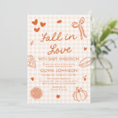 Orange Gingham Hand Drawn Fall in Love Baby Shower 招待状 (スタンド正面)