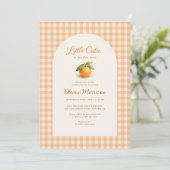 Orange Gingham Little Cutie Baby Shower 招待状 (スタンド正面)