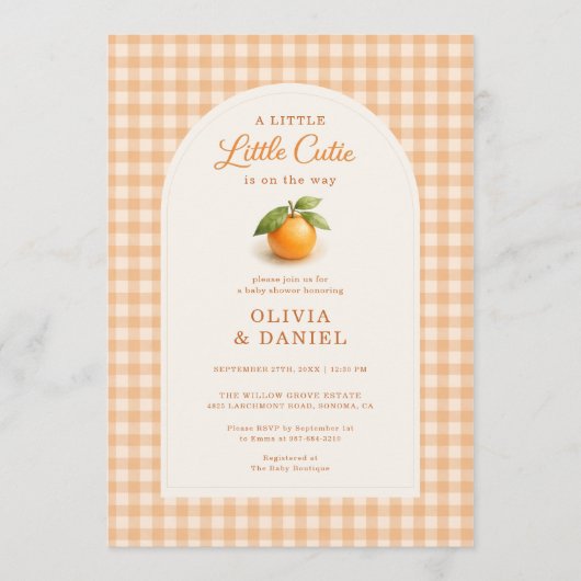 Orange Gingham Little Cutie Couples Baby Shower 招待状 (正面)