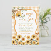 Orange Gingham Plaid Sunflower Bee Baby Shower Inv 招待状 (スタンド正面)