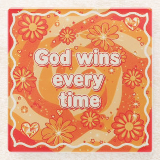 orange God wins everytime christian faith ガラスコースター