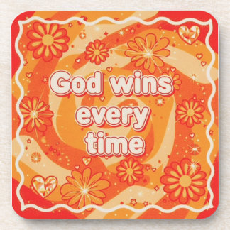 orange God wins everytime christian faith コースター