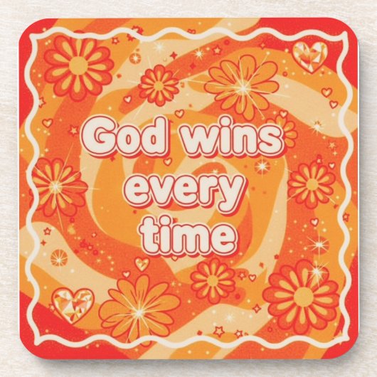 orange God wins everytime christian faith コースター (正面)