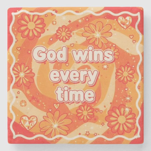 orange God wins everytime christian faith ストーンコースター (正面)