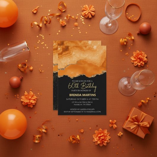 Orange Gold Glitter  Watercolor 招待状