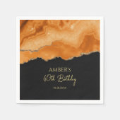 Orange Gold Glitter Watercolor Marble スタンダードカクテルナプキン (正面)