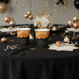 Orange Gold Glitter  Watercolor Marble 紙コップ