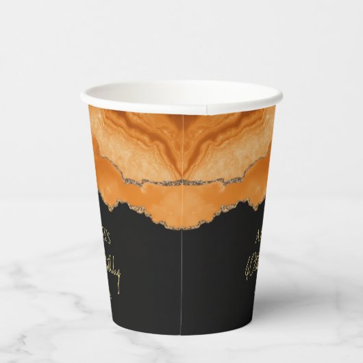 Orange Gold Glitter  Watercolor Marble 紙コップ (右)