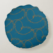 Orange Gold on Blue Music Note Pattern  ラウンドクッション (裏面)