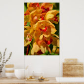 Orange Gold Orchids Photographic Art Print ポスター (キッチン)