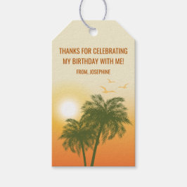 Orange Golden Sunset Palm Trees Birthday Thank You ギフトタグ