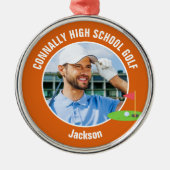 Orange Golfer Photo Custom Golf Team Christmas メタルオーナメント (正面)