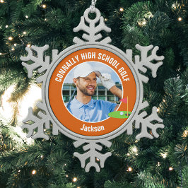 Orange Golfer Photo High School Golf Team スノーフレークピューターオーナメント